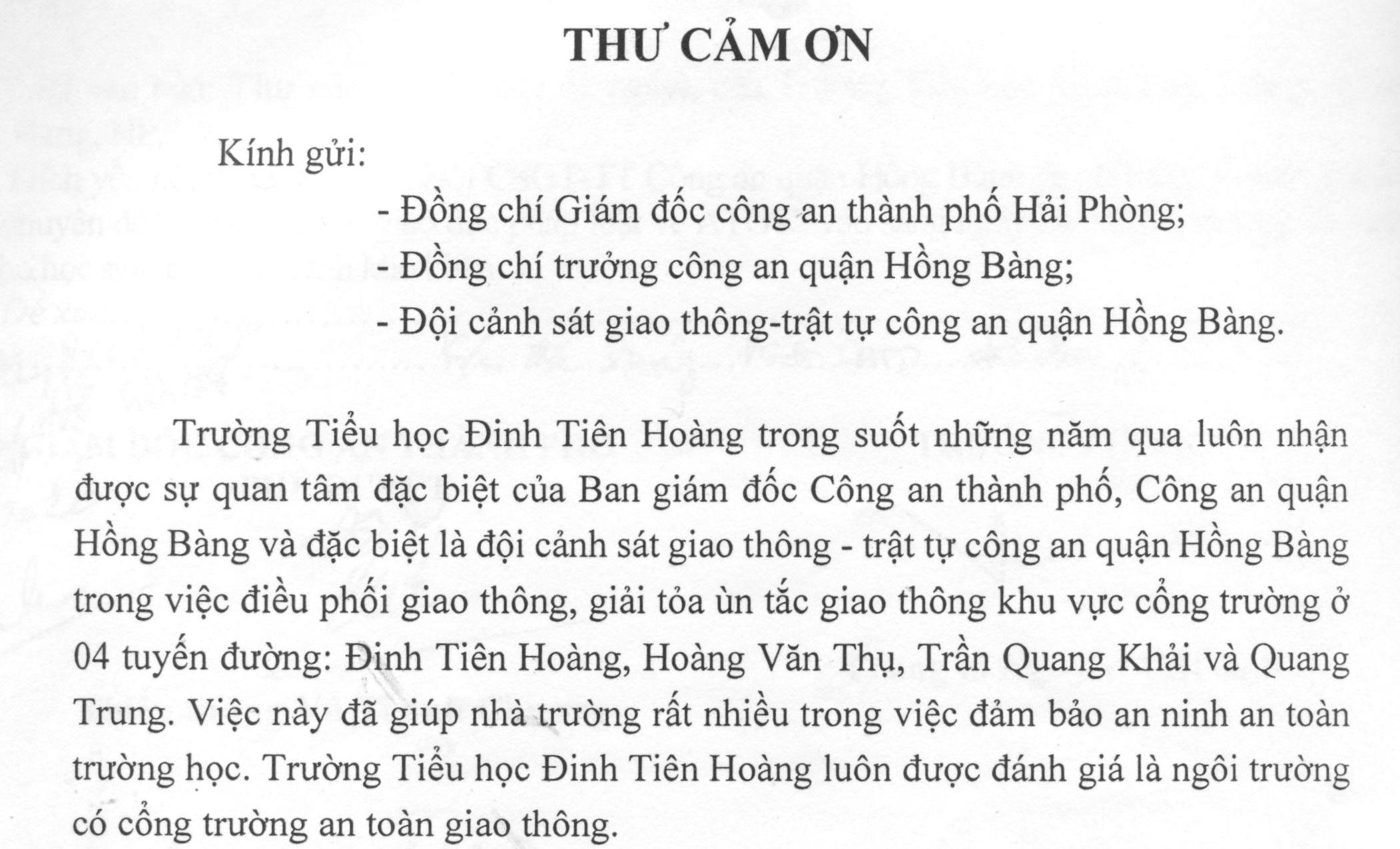 Trường Tiểu học Đinh Tiên Hoàng gửi thư cảm ơn về việc tặng 23 suất quà cho học sinh có hoàn cảnh khó khăn